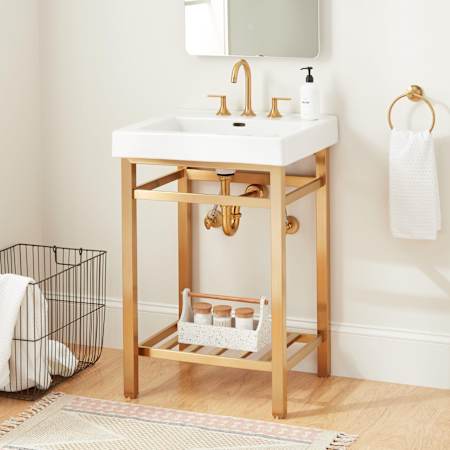 Signature Hardware Halyard 24" Vitreous China Console Bathroom Sink with 8" Widespread Faucet Holes White
