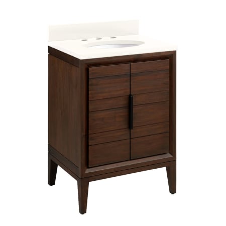 Signature Hardware Aliso 24" Freestanding Teak Single Basin Vanity Set with Cabinet, Vanity Top, and Oval Undermount Sink - 8" Widespread Faucet Holes Java / Arctic White