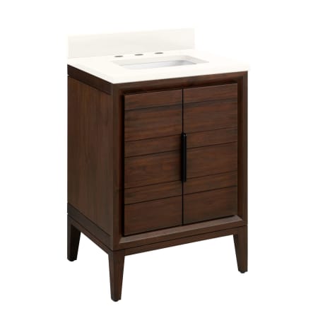 Signature Hardware Aliso 24" Freestanding Teak Single Basin Vanity Set with Cabinet, Vanity Top, and Rectangular Undermount Sink - 8" Widespread Faucet Holes Java / Arctic White