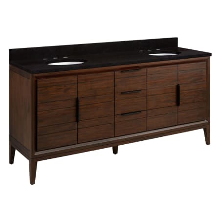 Signature Hardware Aliso 72" Freestanding Teak Single Basin Vanity Set with Cabinet, Vanity Top, and Oval Undermount Sinks - 8" Widespread Faucet Holes Java / Absolute Black