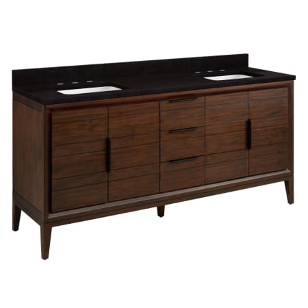 Signature Hardware Aliso 72" Freestanding Teak Single Basin Vanity Set with Cabinet, Vanity Top, and Rectangular Undermount Sinks - 8" Widespread Faucet Holes Java / Absolute Black