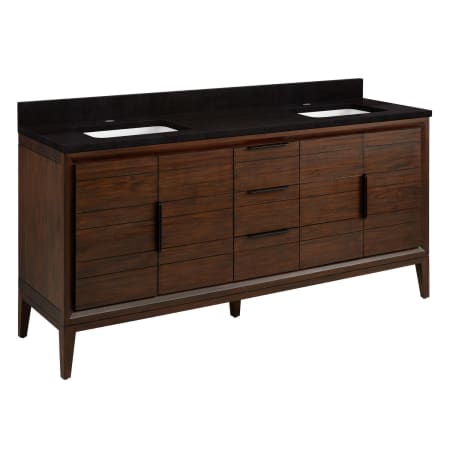 Signature Hardware Aliso 72" Freestanding Teak Single Basin Vanity Set with Cabinet, Vanity Top, and Rectangular Undermount Sinks - Single Faucet Holes Java / Absolute Black