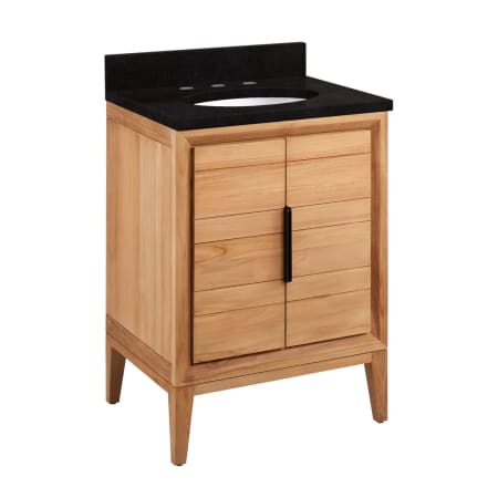 Signature Hardware Aliso 24" Freestanding Teak Single Basin Vanity Set with Cabinet, Vanity Top, and Oval Undermount Sink - 8" Widespread Faucet Holes Natural Teak / Absolute Black