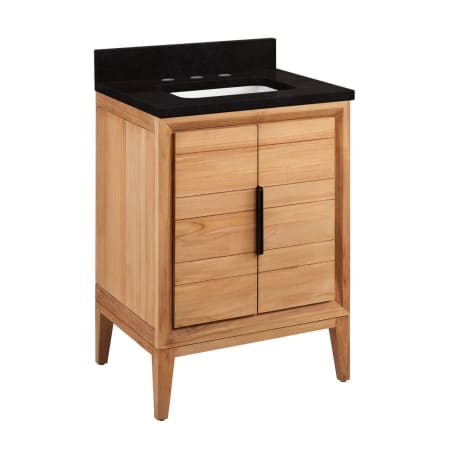 Signature Hardware Aliso 24" Freestanding Teak Single Basin Vanity Set with Cabinet, Vanity Top, and Rectangular Undermount Sink - 8" Widespread Faucet Holes Natural Teak / Absolute Black