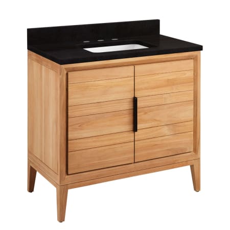 Signature Hardware Aliso 36" Freestanding Teak Single Basin Vanity Set with Cabinet, Vanity Top, and Rectangular Undermount Sink - 8" Widespread Faucet Holes Natural Teak / Absolute Black