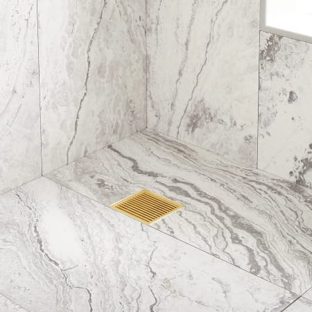 Signature Hardware Carmen 4" Pattern Grate Shower Drain with Flange Brushed Gold