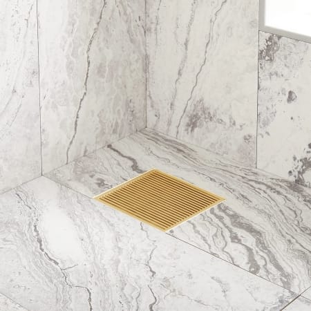 Signature Hardware Carmen 6" Pattern Grate Shower Drain with Flange Brushed Gold