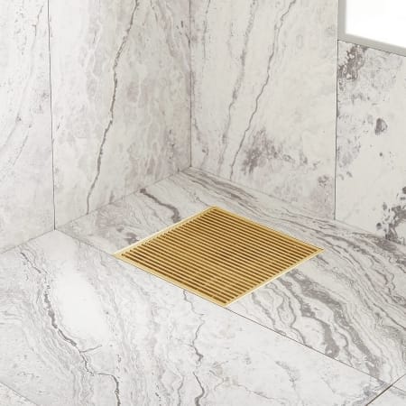 Signature Hardware Carmen 8" Pattern Grate Shower Drain with Flange Brushed Gold