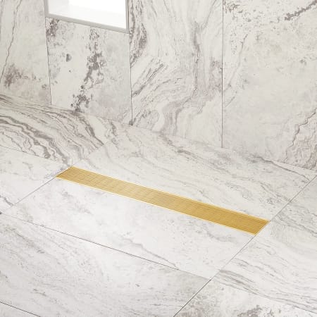 Signature Hardware Carmen 28" Linear Shower Drain with Flange Brushed Gold