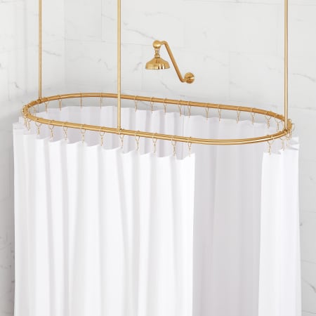 Signature Hardware 60" x 30" Oval Brass Shower Rod Brushed Gold