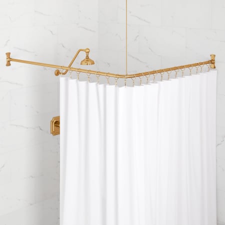 Signature Hardware 48" x 48" Corner Brass Shower Rod Brushed Gold
