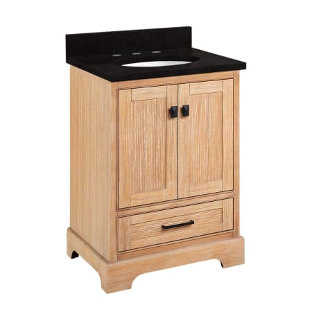 Signature Hardware Quen 24" Freestanding Single Basin Vanity Set with Cabinet, Vanity Top, and Oval Undermount Sink - 8" Faucet Holes Driftwood Brown / Absolute Black Granite
