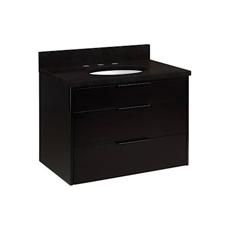 Signature Hardware Dita 30" Wall-Mount Single Basin Vanity Set with Cabinet, Vanity Top, and Oval Undermount Sink - 8" Faucet Holes Absolute Black