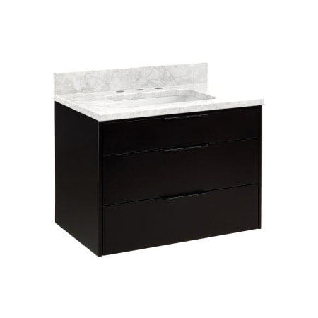Signature Hardware Dita 30" Single Vanity Set with Wood Cabinet, Quartz Vanity Top, and Rectangular Sink - 8" Faucet Holes Carrara