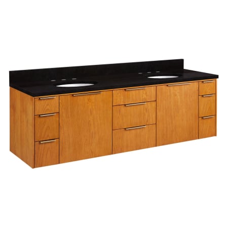 Signature Hardware Dita 72" Wall-Mount Double Basin Vanity Set with Cabinet, Vanity Top, and Oval Undermount Sinks - 8" Faucet Holes Absolute Black