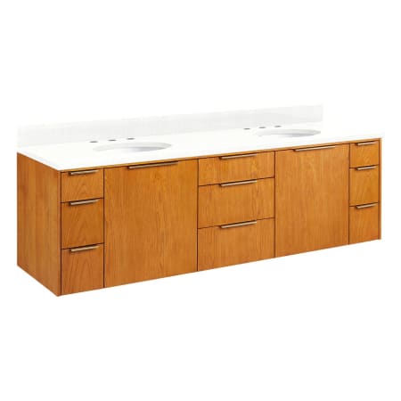 Signature Hardware Dita 72" Wall-Mount Double Basin Vanity Set with Cabinet, Vanity Top, and Oval Undermount Sinks - 8" Faucet Holes Feathered White