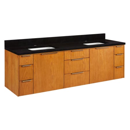 Signature Hardware Dita 72" Wall-Mount Double Basin Vanity Set with Cabinet, Vanity Top, and Rectangular Undermount Sinks - Single Faucet Holes Absolute Black
