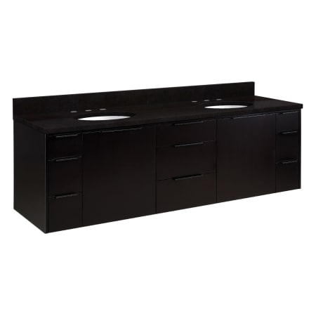Signature Hardware Dita 72" Wall-Mount Double Basin Vanity Set with Cabinet, Vanity Top, and Oval Undermount Sinks - 8" Faucet Holes Absolute Black