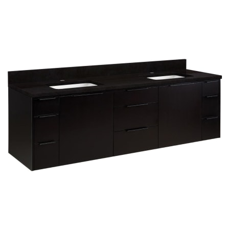 Signature Hardware Dita 72" Wall-Mount Double Basin Vanity Set with Cabinet, Vanity Top, and Rectangular Undermount Sinks - Single Faucet Holes Absolute Black