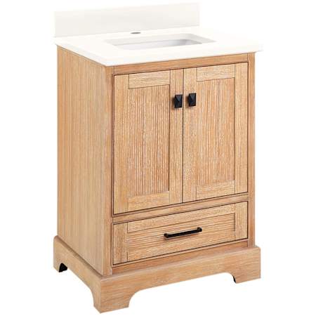 Signature Hardware Quen 24" Freestanding Single Basin Vanity Set with Cabinet, Vanity Top, and Rectangular Undermount Sink - Single Faucet Hole Driftwood Brown / Arctic White Quartz