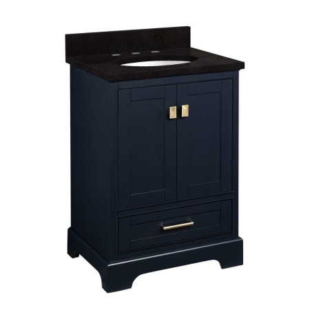 Signature Hardware Quen 24" Freestanding Single Basin Vanity Set with Cabinet, Vanity Top, and Oval Undermount Sink - 8" Faucet Holes Midnight Navy Blue / Absolute Black Granite