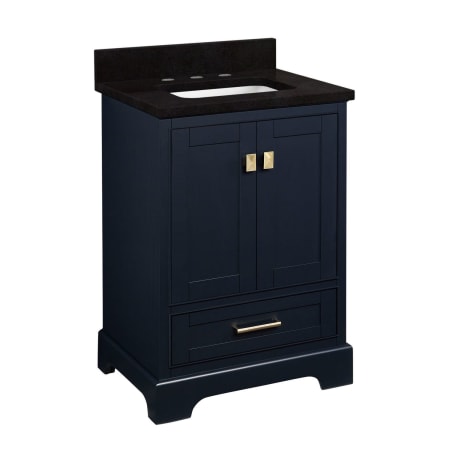 Signature Hardware Quen 24" Freestanding Single Basin Vanity Set with Cabinet, Vanity Top, and Rectangular Undermount Sink - 8" Widespread Faucet Holes Midnight Navy Blue / Absolute Black Granite