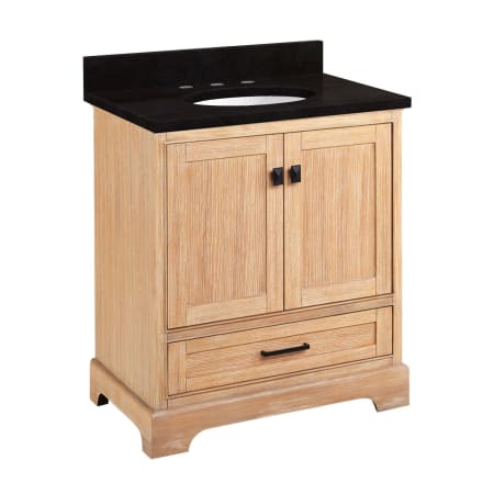 Signature Hardware Quen 30" Freestanding Single Basin Vanity Set with Cabinet, Vanity Top, and Oval Undermount Sink - 8" Widespread Faucet Holes Driftwood Brown / Absolute Black Granite