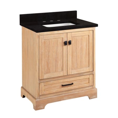 Signature Hardware Quen 30" Freestanding Single Basin Vanity Set with Cabinet, Vanity Top, and Rectangular Undermount Sink - 8" Faucet Holes Driftwood Brown / Absolute Black Granite