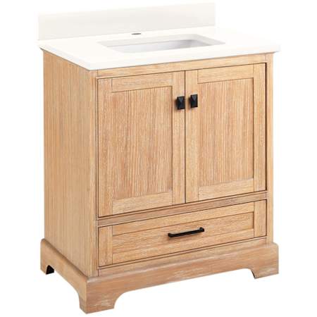 Signature Hardware Quen 30" Freestanding Single Basin Vanity Set with Cabinet, Vanity Top, and Rectangular Undermount Sink - Single Faucet Hole Driftwood Brown / Arctic White Quartz