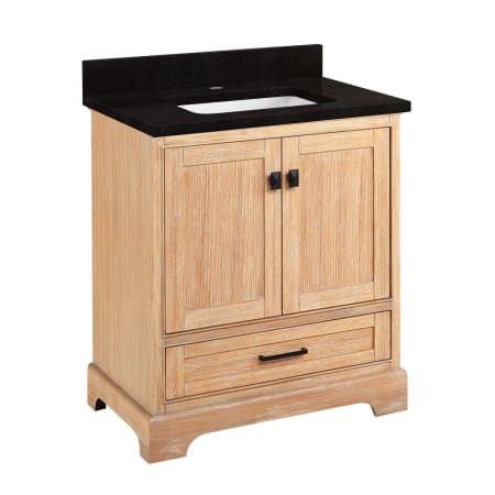 Signature Hardware Quen 30" Freestanding Single Basin Vanity Set with Cabinet, Vanity Top, and Rectangular Undermount Sink - Single Faucet Hole Driftwood Brown / Absolute Black Granite