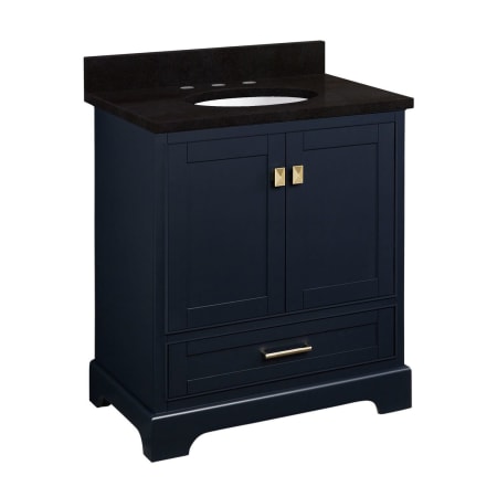 Signature Hardware Quen 30" Freestanding Single Basin Vanity Set with Cabinet, Vanity Top, and Oval Undermount Sink - 8" Widespread Faucet Holes Midnight Navy Blue / Absolute Black Granite