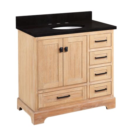 Signature Hardware Quen 36" Freestanding Single Basin Vanity Set with Cabinet, Vanity Top, and Oval Undermount Sink - 8" Faucet Holes Driftwood Brown / Absolute Black Granite