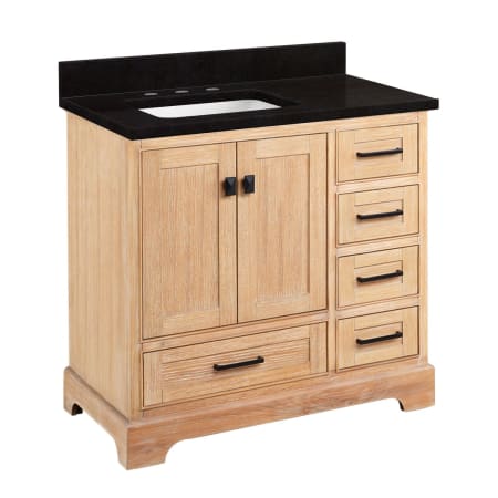 Signature Hardware Quen 36" Freestanding Single Basin Vanity Set with Cabinet, Vanity Top, and Rectangular Undermount Sink - 8" Faucet Holes Driftwood Brown / Absolute Black