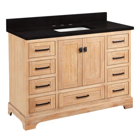 Signature Hardware Quen 48" Freestanding Single Basin Vanity Set with Cabinet, Vanity Top, and Rectangular Undermount Sink - 8" Faucet Holes Driftwood Brown / Absolute Black Granite