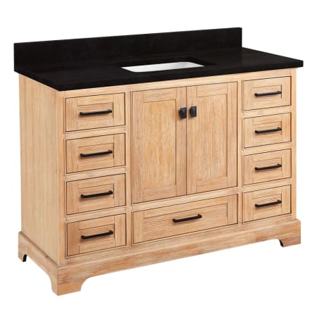 Signature Hardware Quen 48" Freestanding Single Basin Vanity Set with Cabinet, Vanity Top, and Rectangular Undermount Sink - No Faucet Holes Driftwood Brown / Absolute Black Granite