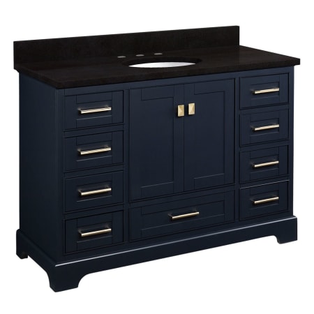 Signature Hardware Quen 48" Freestanding Single Basin Vanity Set with Cabinet, Vanity Top, and Oval Undermount Sink - 8" Faucet Holes Midnight Navy Blue / Absolute Black Granite