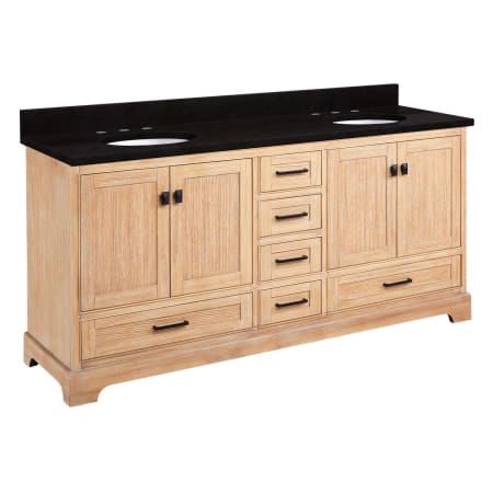 Signature Hardware Quen 72" Freestanding Double Basin Vanity Set with Cabinet, Vanity Top, and Oval Undermount Sinks - 8" Faucet Holes Driftwood Brown / Absolute Black Granite