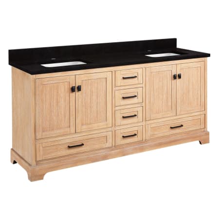Signature Hardware Quen 72" Freestanding Double Basin Vanity Set with Cabinet, Vanity Top, and Rectangular Undermount Sinks - Single Faucet Holes Driftwood Brown / Absolute Black Granite