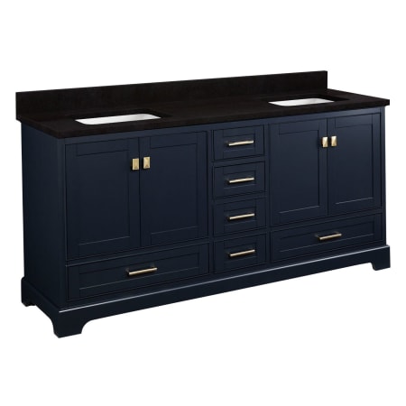 Signature Hardware Quen 72" Freestanding Double Basin Vanity Set with Cabinet, Vanity Top, and Rectangular Undermount Sinks - No Faucet Holes Midnight Navy Blue / Absolute Black