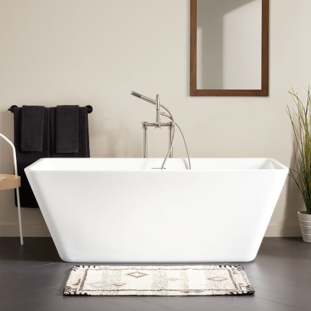 Signature Hardware Laxson 65" Acrylic Soaking Freestanding Tub with Integrated Drain and Overflow White