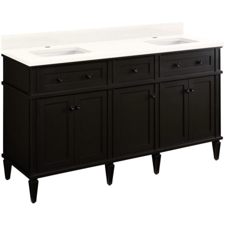 Signature Hardware Elmdale 60" Freestanding Mahogany Double Basin Vanity Set with Cabinet, Vanity Top, and Rectangular Undermount Sink - Single Faucet Holes Charcoal Black / Arctic White Quartz