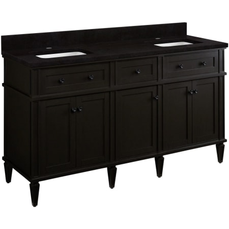 Signature Hardware Elmdale 60" Freestanding Mahogany Double Basin Vanity Set with Cabinet, Vanity Top, and Rectangular Undermount Sink - Single Faucet Holes Charcoal Black / Absolute Black