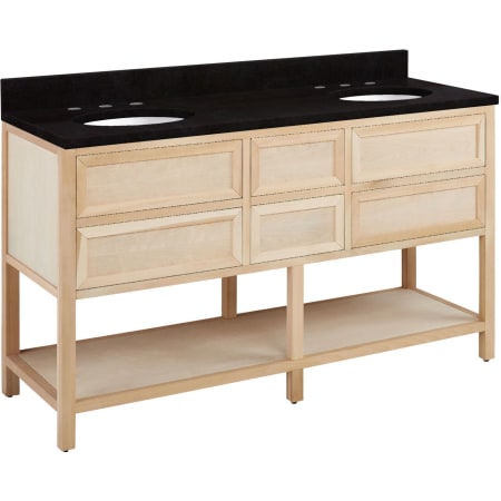 Signature Hardware Robertson 60" Freestanding Mahogany Double Basin Vanity Set with Cabinet, Vanity Top, and Oval Undermount Sinks - 8" Faucet Holes Unfinished / Absolute Black