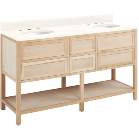 Signature Hardware Robertson 60" Freestanding Poplar Double Basin Vanity Set with Cabinet, Vanity Top, and Oval Undermount Sinks - 8" Widespread Faucet Holes Unfinished / Artic White
