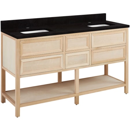 Signature Hardware Robertson 60" Freestanding Poplar Double Basin Vanity Set with Cabinet, Vanity Top, and Rectangular Undermount Sinks - Single Faucet Holes Unfinished / Absolute Black
