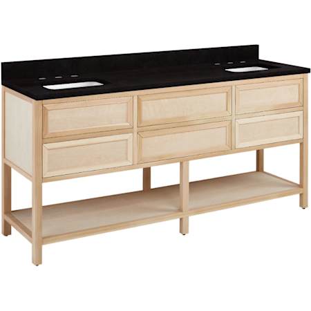 Signature Hardware Robertson 72" Freestanding Mahogany Double Basin Vanity Set with Cabinet, Vanity Top, and Rectangular Undermount Sinks - 8" Faucet Holes Unfinished / Absolute Black