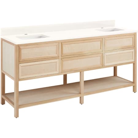 Signature Hardware Robertson 72" Freestanding Mahogany Double Basin Vanity Set with Cabinet, Vanity Top, and Rectangular Undermount Sinks - Single Faucet Holes Unfinished / Artic White