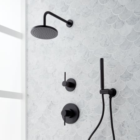 Signature Hardware Lexia Pressure Balanced Shower System with Rainfall Shower Head, Hand Shower, Shower Arm, Hose, and Valve Trim - Accufit Rough-In Valve Included Matte Black