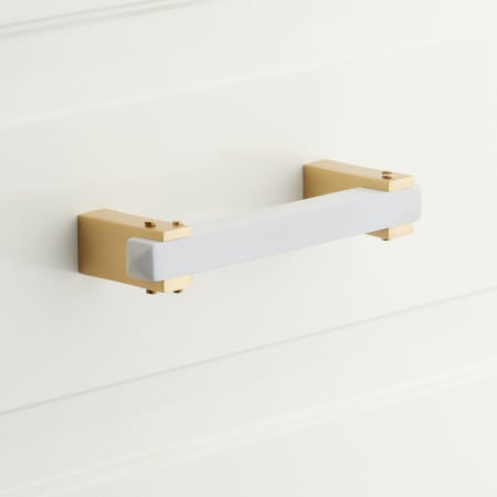 Signature Hardware Hovland 4 Inch Center to Center Bar Cabinet Pull Matte White / Satin Brass