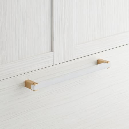 Signature Hardware Hovland 15 Inch Center to Center Bar Cabinet Pull Matte White / Satin Brass